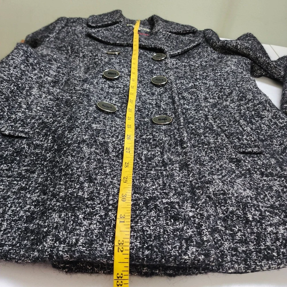 Kenneth Cole Reaction Womens Tweed Wool Blend Pea Coat Jacket Large‎ Black White